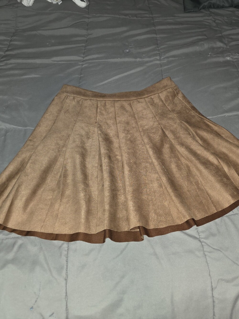 Classic Brown Suede-Look Pleated Skater Skirt